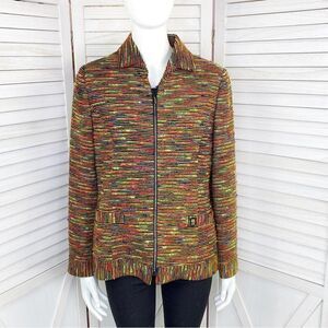 Vtg Lee Dong Soo Space Dye Chenille Full Zip Blazer Jacket Yellow Multi Large